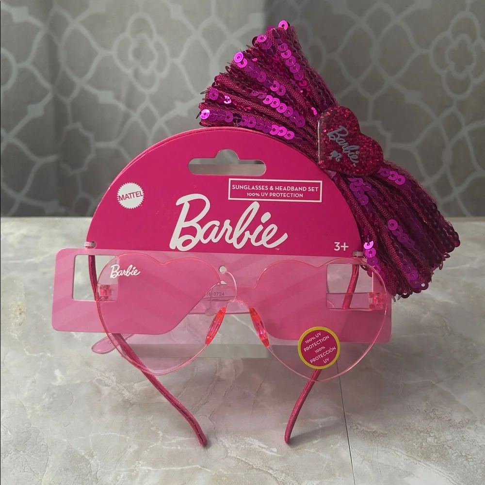 Barbie Hot Pink Heart Sunglasses with Sequin Bow Headband NWT